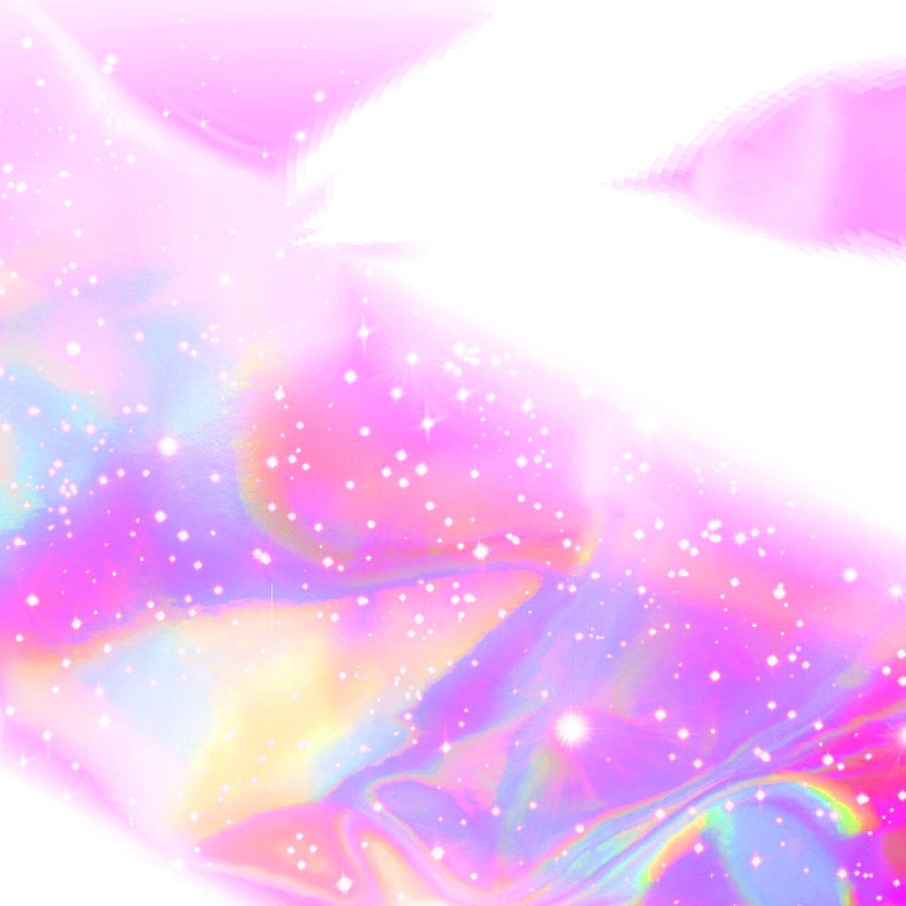 iridiana's profile picture across social platforms. primarily pink tones with a holographic rainbow overlay and bright stars that look like glitter.